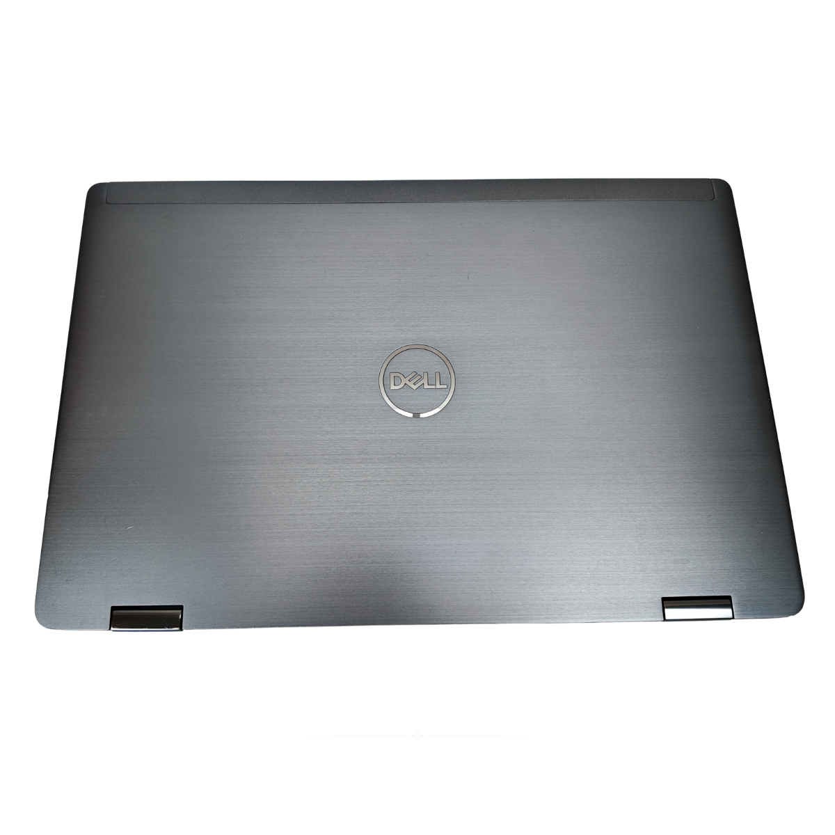 Silver Dell laptop lid on a white background