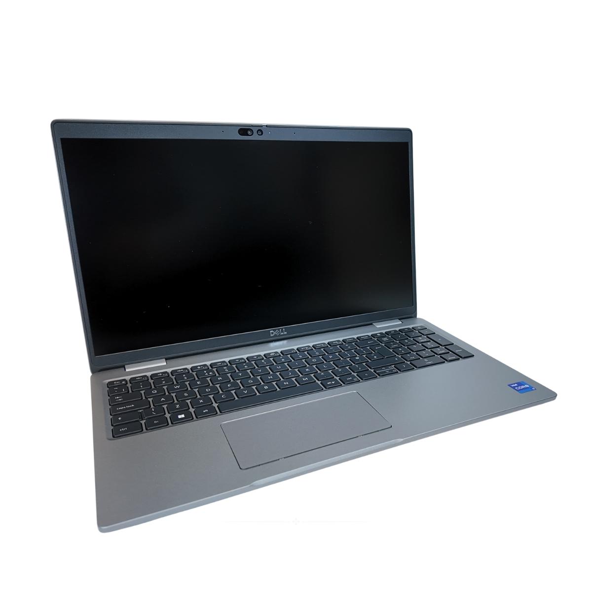 Front view of a Titan Grey Dell Precision 3580 15.6-inch mobile workstation laptop, showing the open display, thin bezels, and full-sized backlit keyboard with numeric keypad.