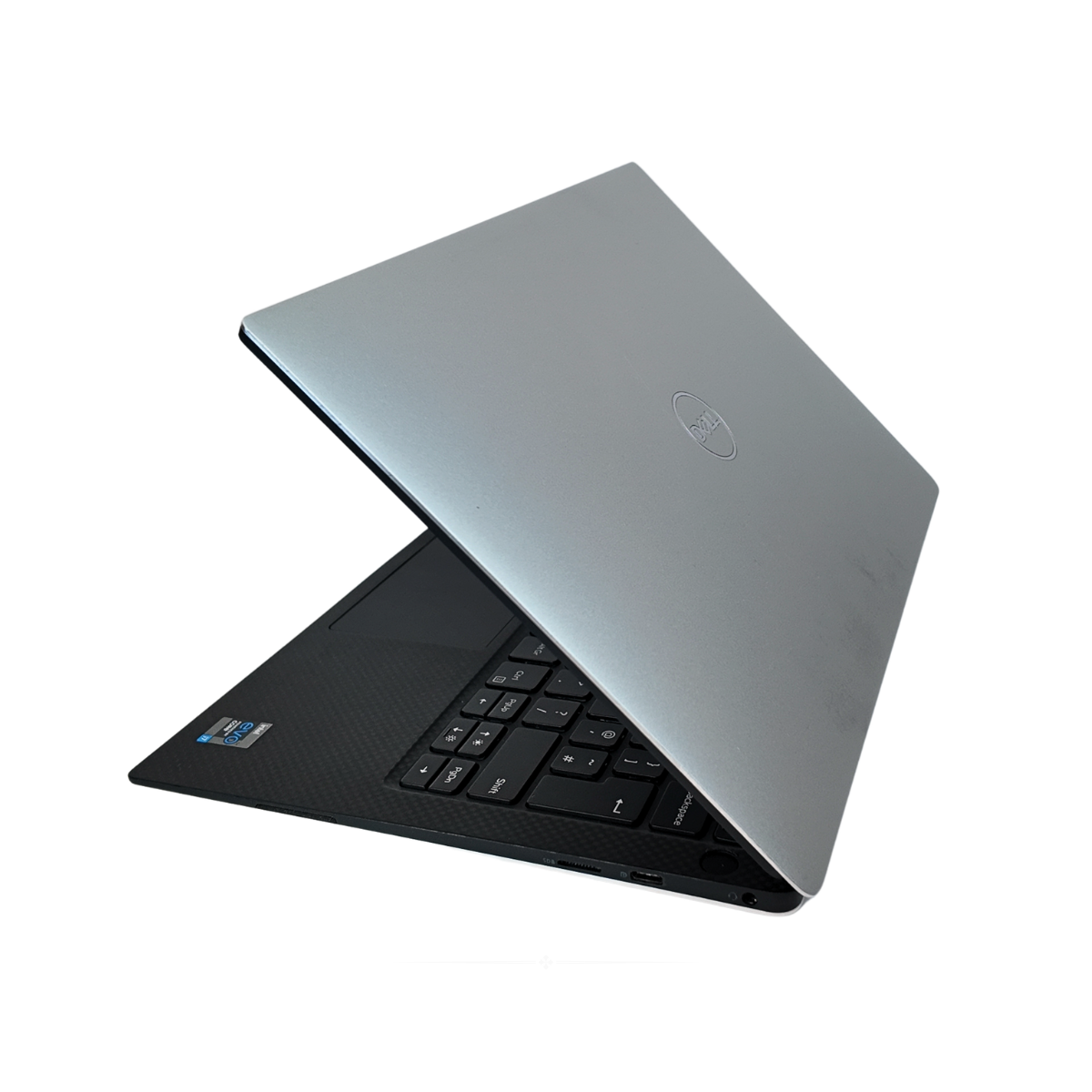 Dell XPS 13 9305 laptop beck side view with open lid.