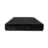 Black electronic device with multiple ports on a white background