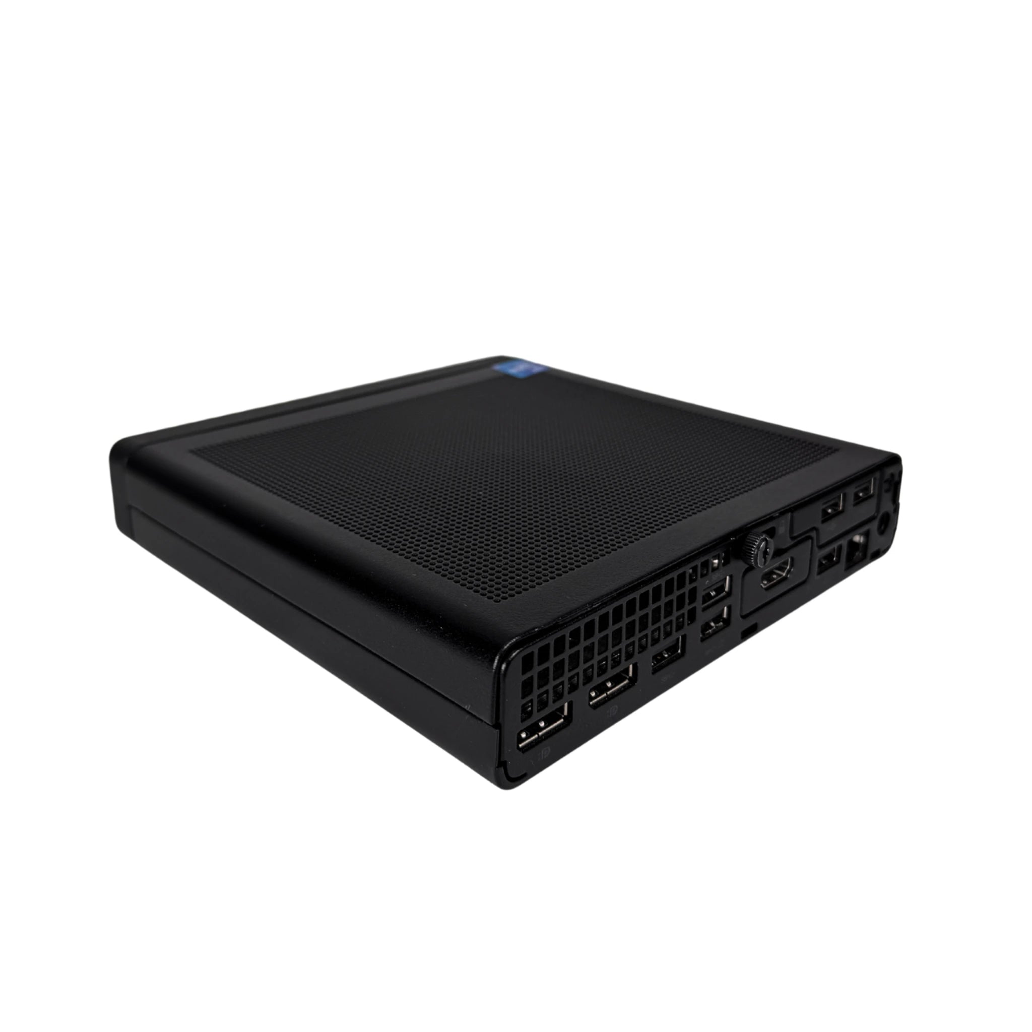 HP Elite Mini 800 G8 with multiple ports on a white background