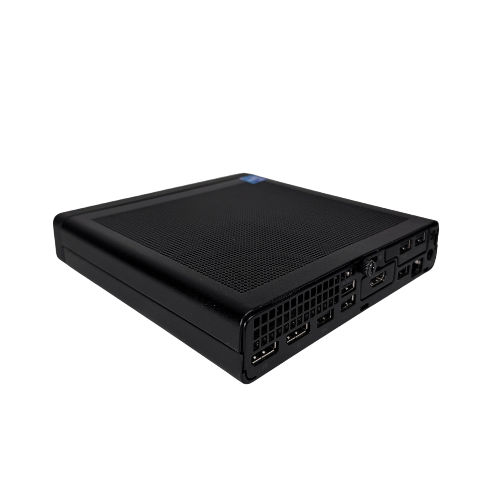 HP Elite Mini 800 G8 with multiple ports on a white background