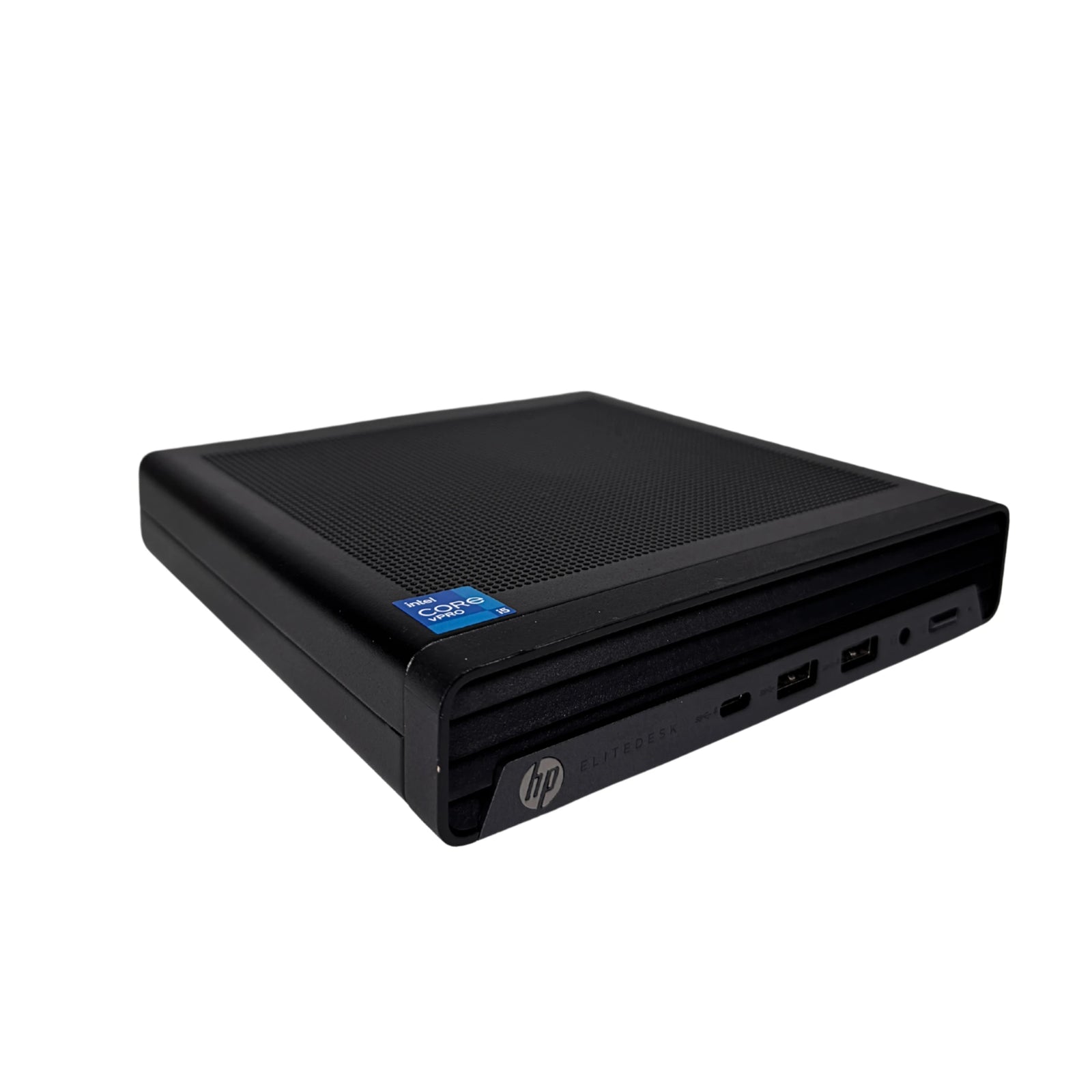 Black HP computer tower on a white background