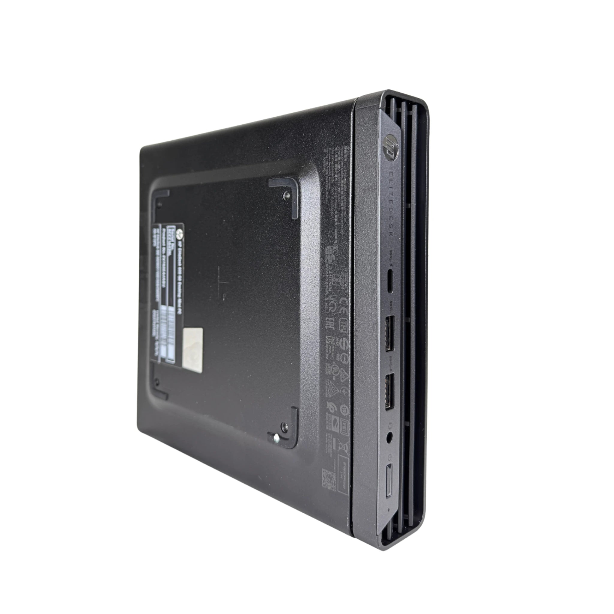 Black electronic device with ports on a white background