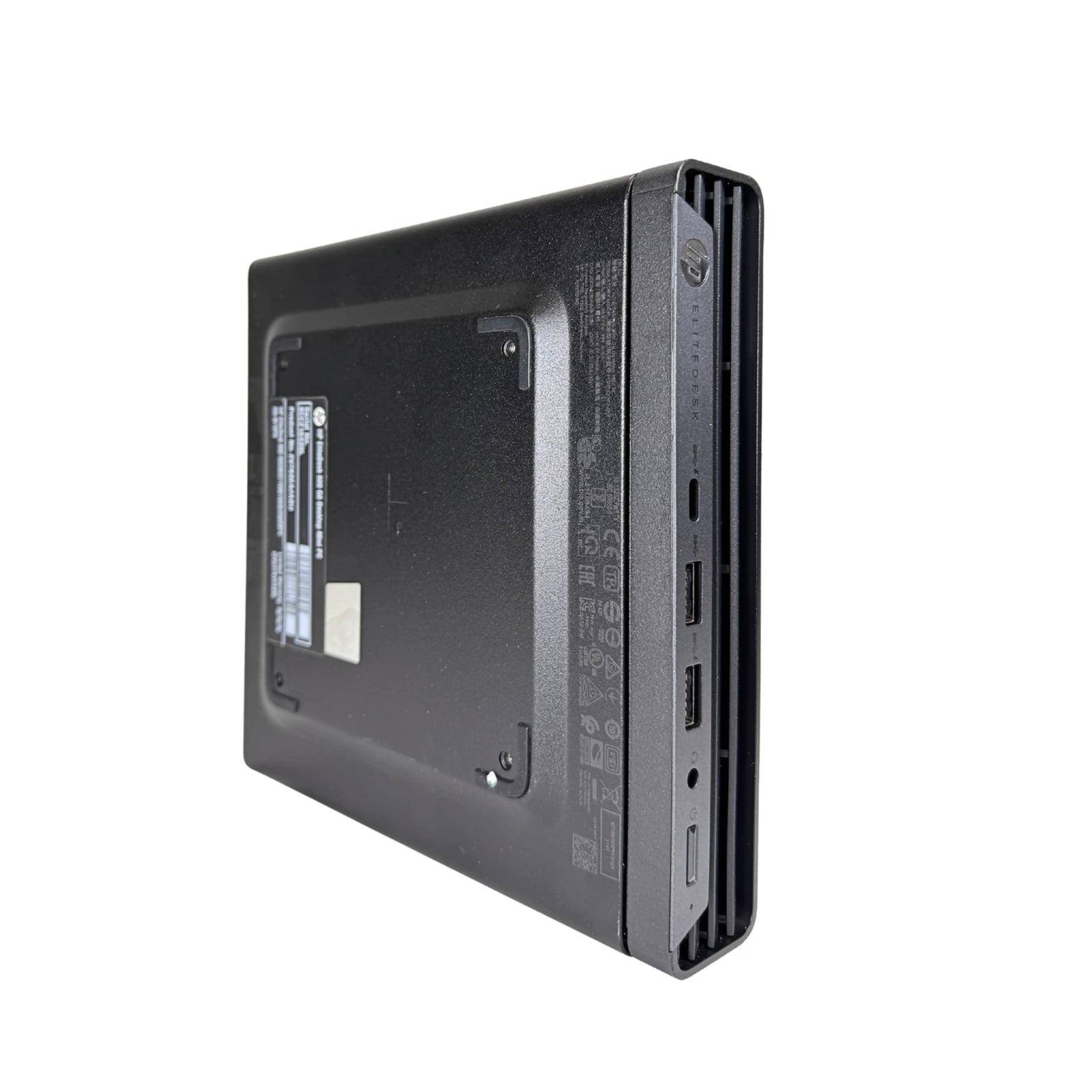 Black electronic device with ports on a white background