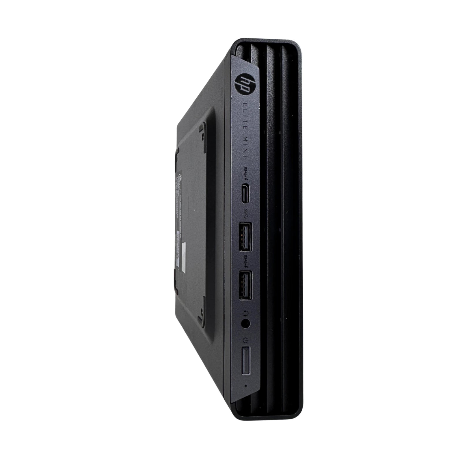 Side view of a black HP device with ports on a white background