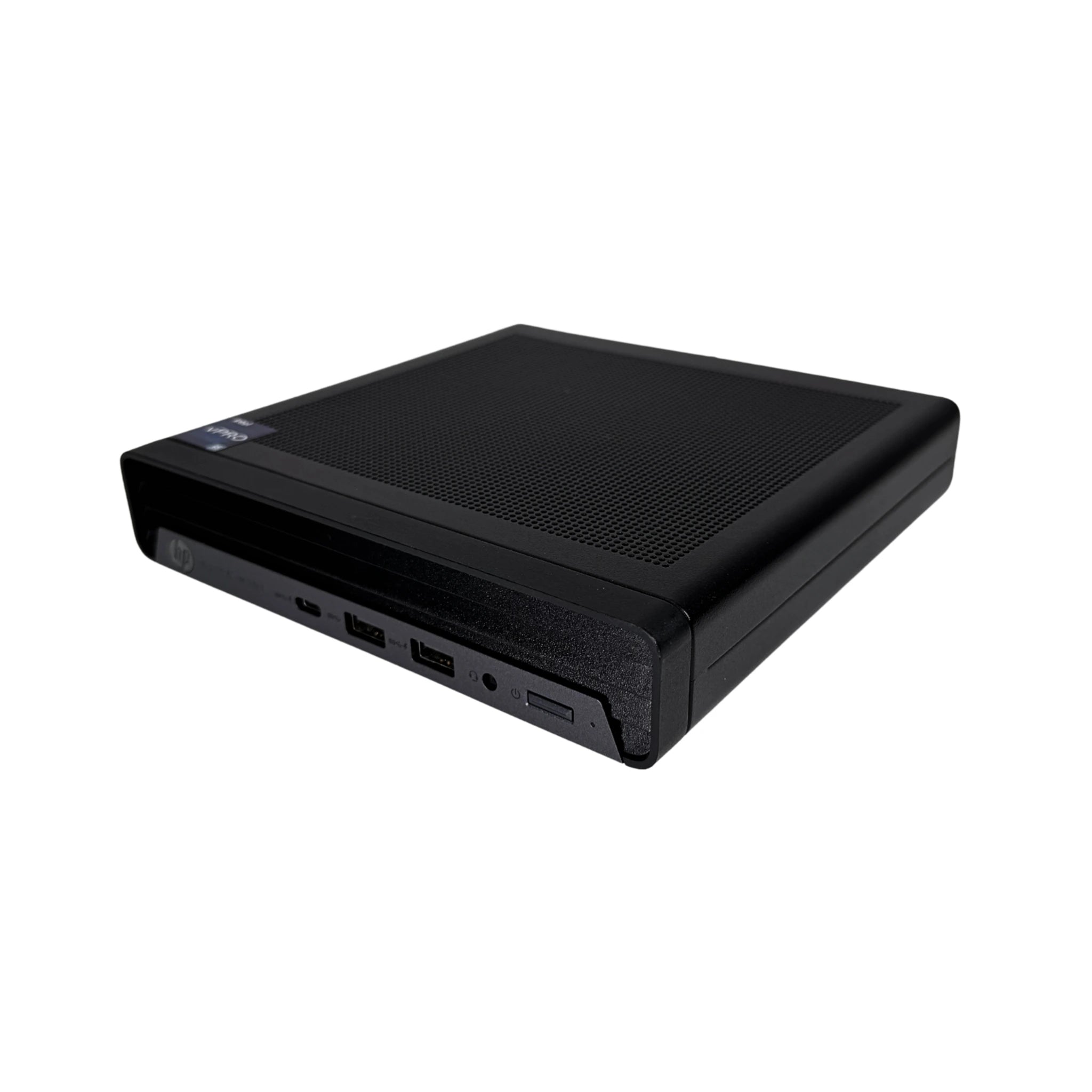 Black electronic device with ports on a white background
