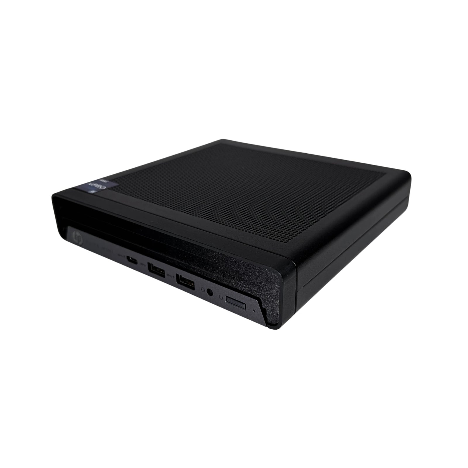 Black electronic device with ports on a white background