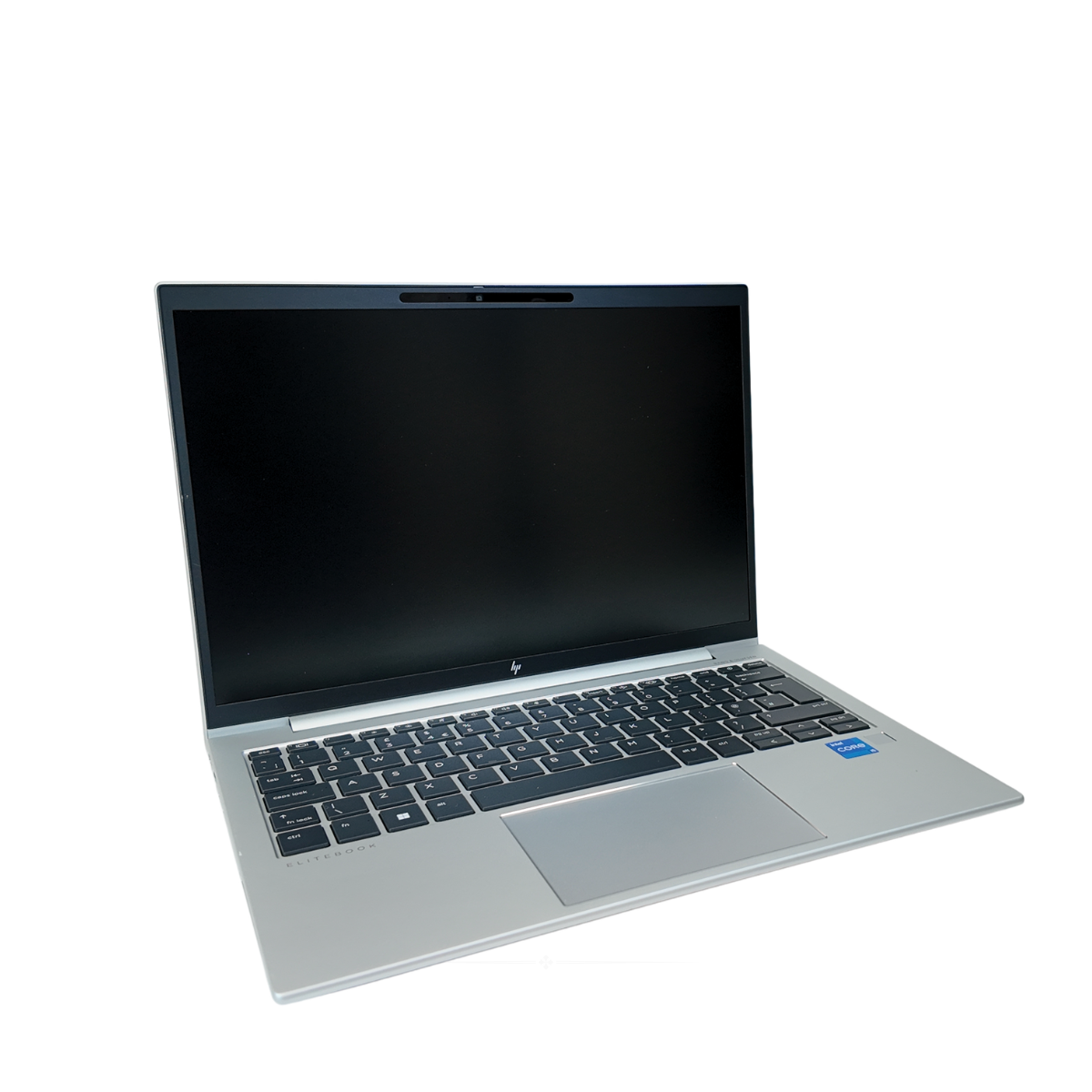 Side view of an open silver HP EliteBook 830 G10 laptop featuring a 13.3-inch display with slim bezels, a 5MP webcam, and a premium backlit keyboard.