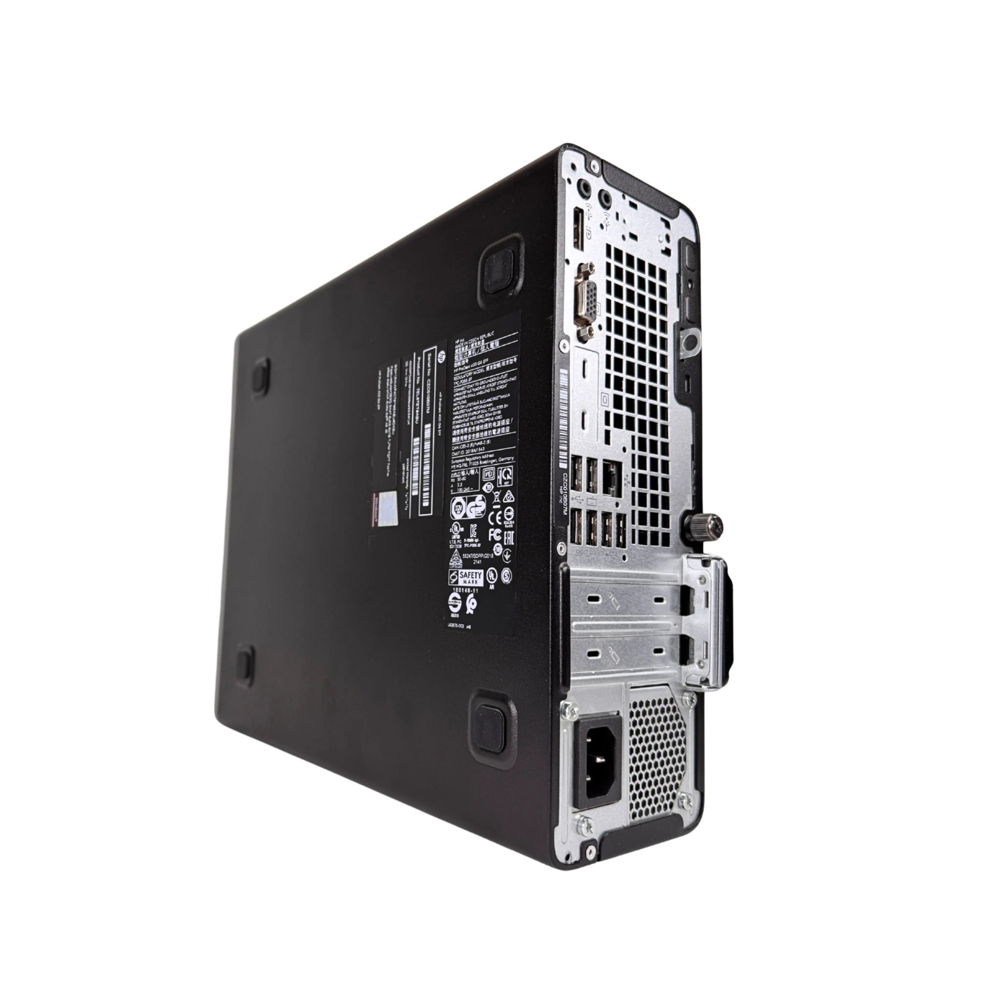 Back view of a black electronic device with branding on a white background