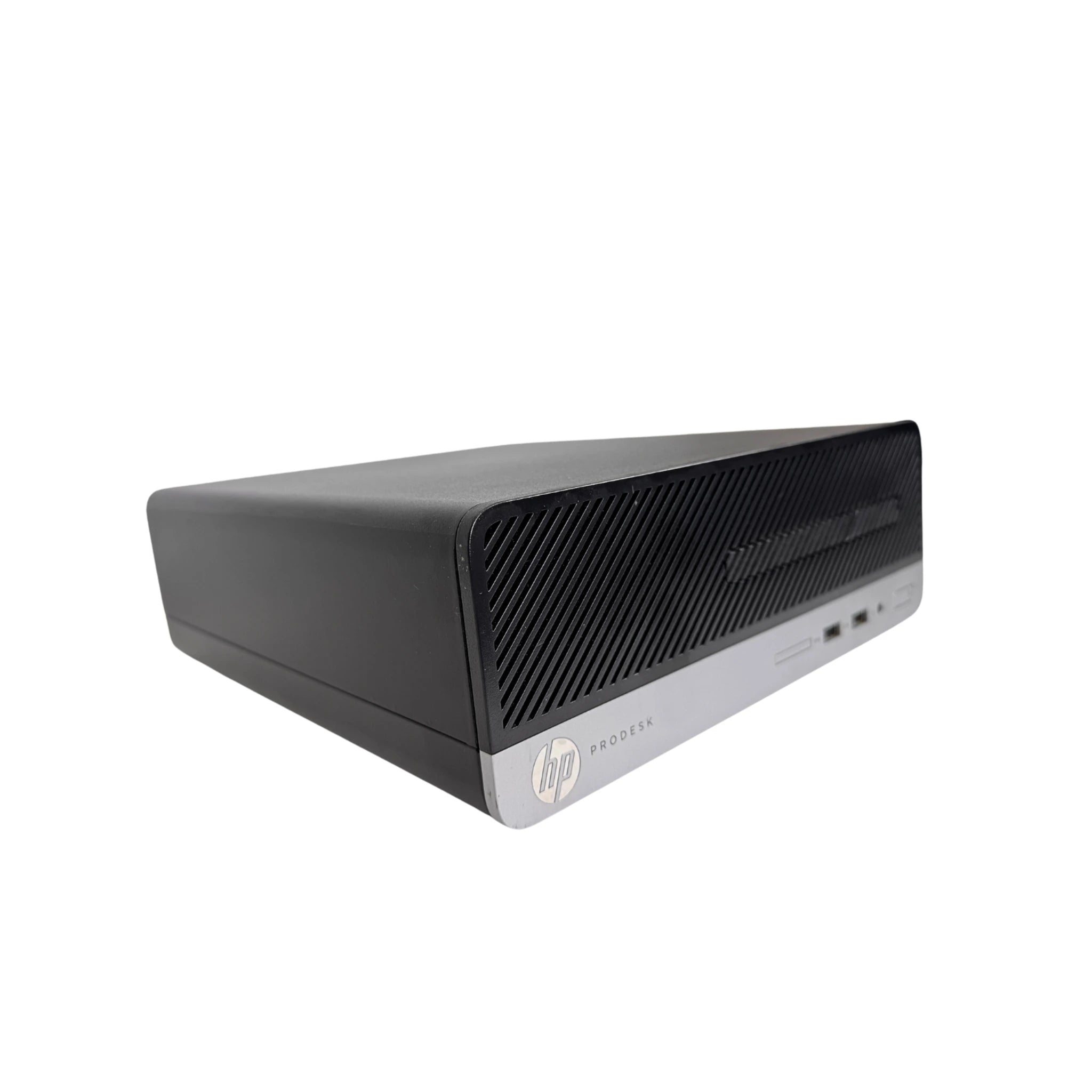 HP desktop computer on a white background