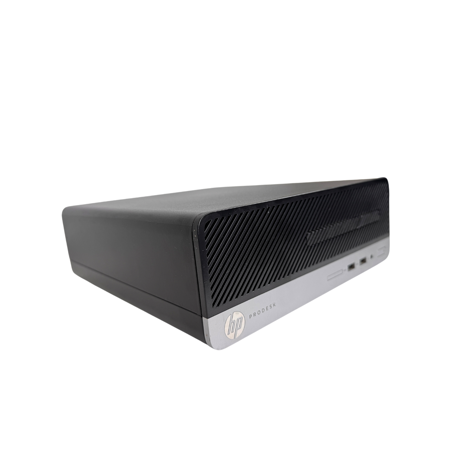 HP desktop computer on a white background