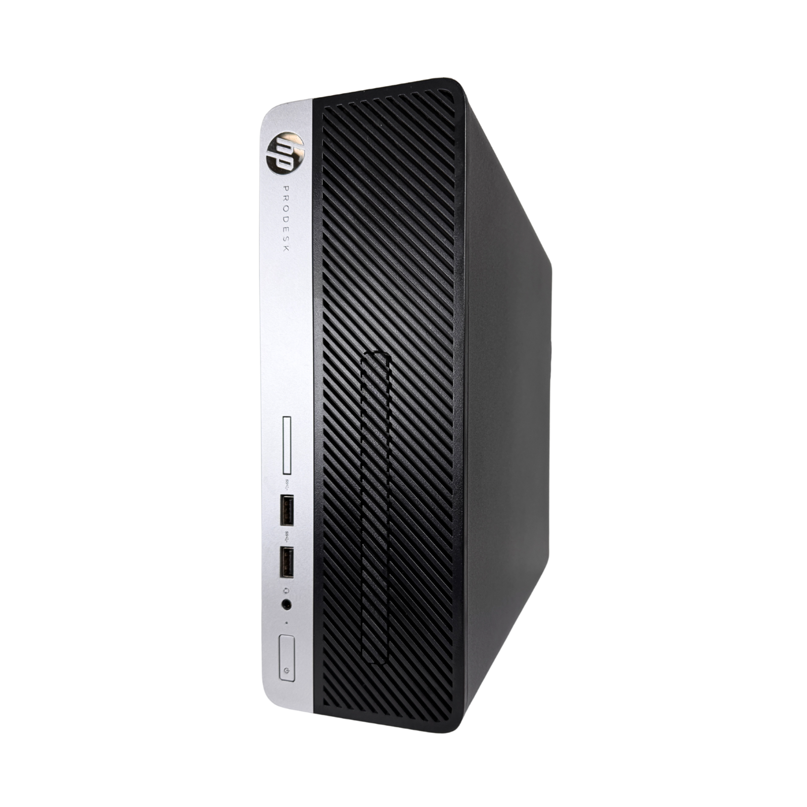 HP desktop computer tower on a white background