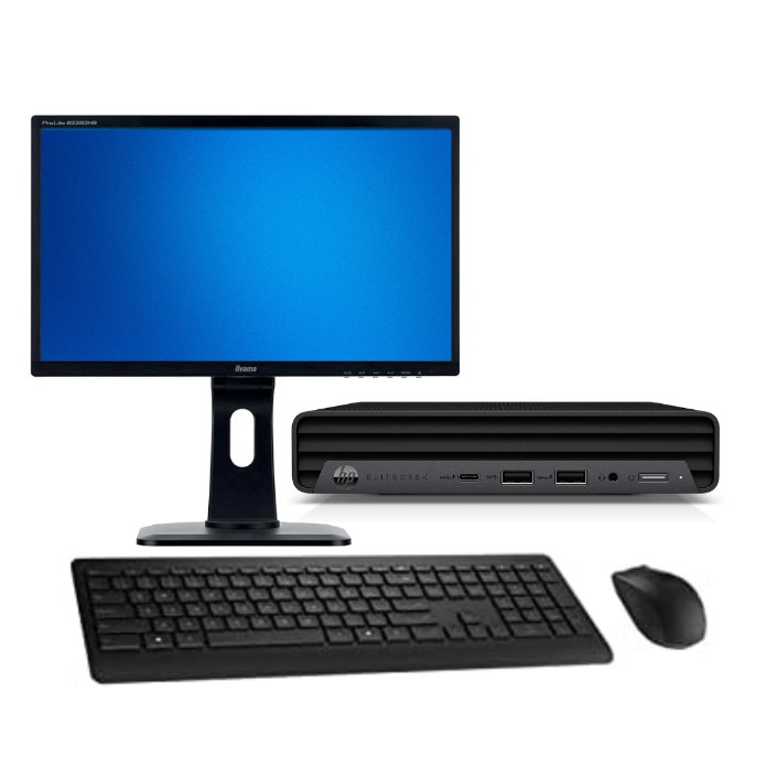 Complete PC Set | 22 inch Monitor | HP ProDesk 400 G6 | Desktop Mini PC | Intel Core i7-10700T | 16GB RAM | 512GB NVMe SSD | Windows 11 Pro