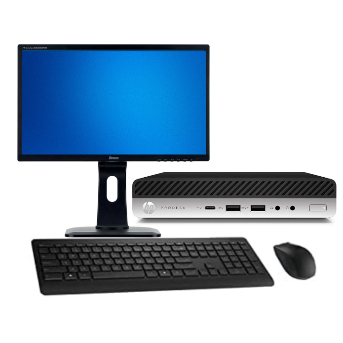 Complete PC Set | 22 inch Monitor | HP ProDesk 600 G5 | Tiny Desktop PC | Intel Core i5-9500T | 8GB RAM | 256GB NVMe SSD | Windows 11 Pro