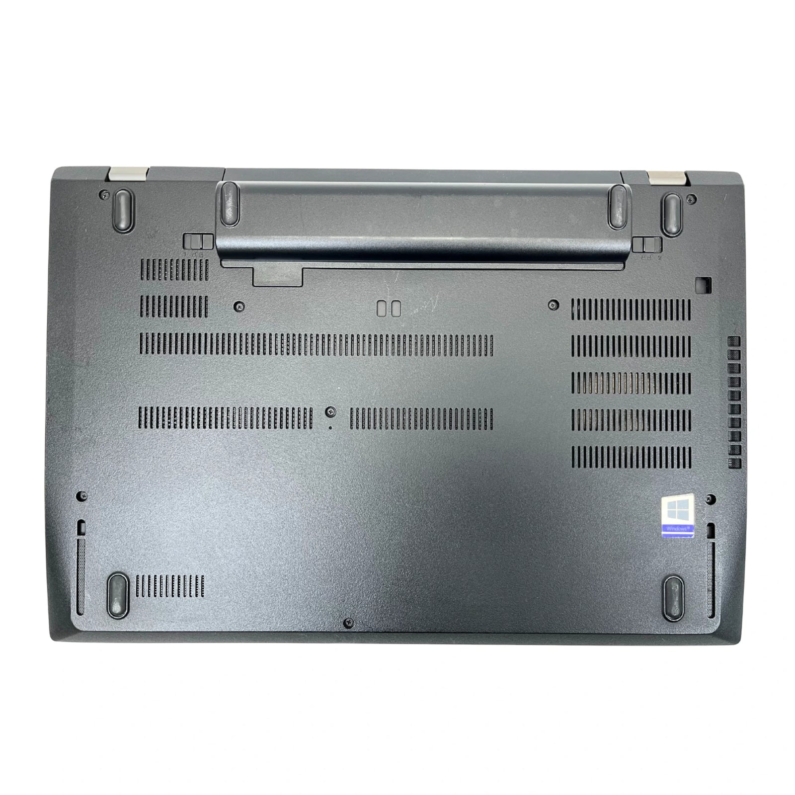 Back view of a laptop on a white background