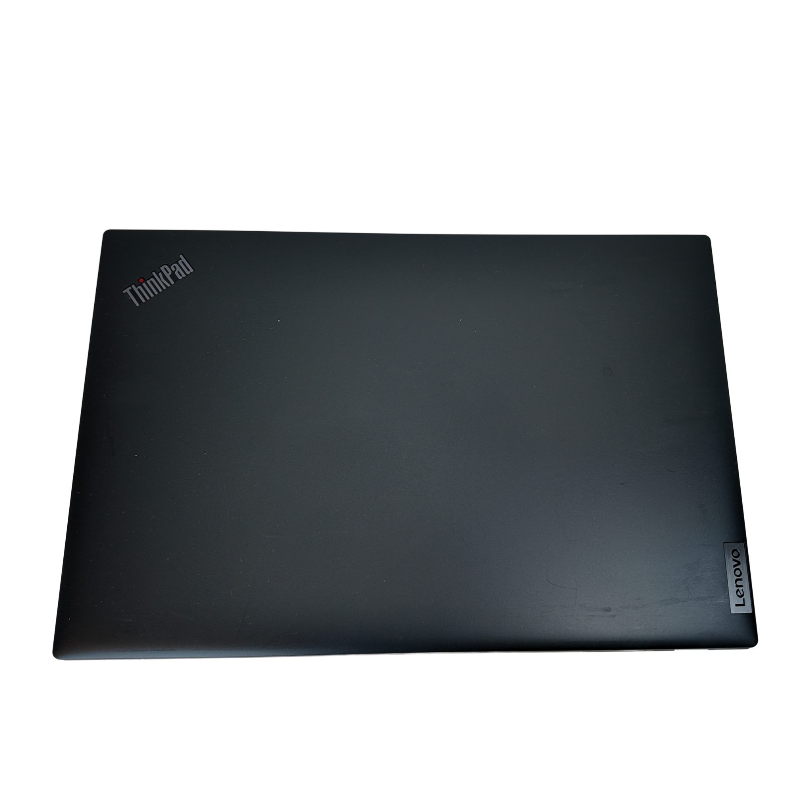 Black Lenovo ThinkPad laptop on a white background