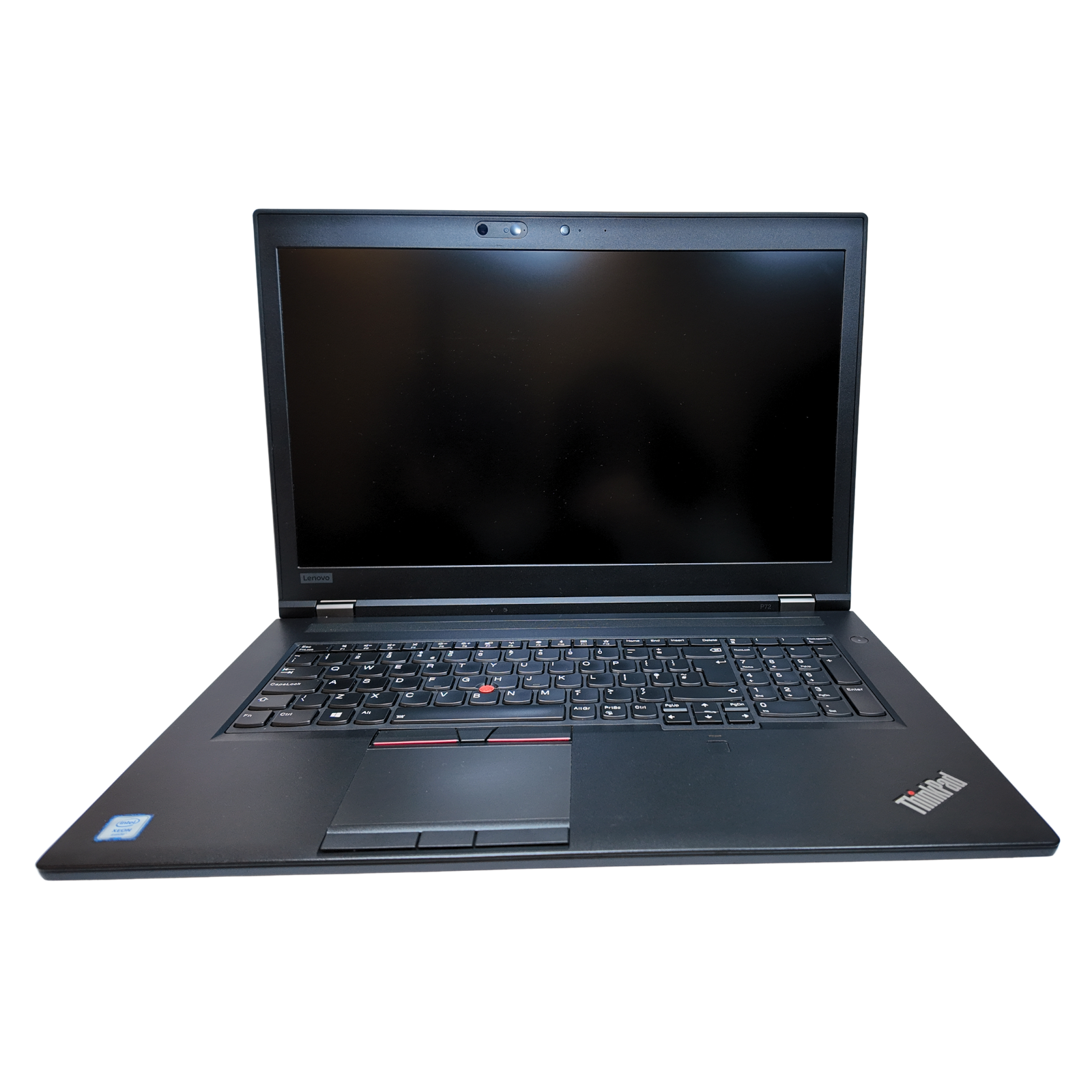 Black laptop with ThinkPad logo on a white background