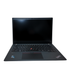 Front view of a black Lenovo ThinkPad T14s Gen 2 laptop, open to show the 14-inch screen, backlit keyboard with a red TrackPoint, and slim chassis.
