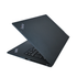 Side view of a black Lenovo ThinkPad T14s Gen 2 laptop, open to show the 14-inch screen, backlit keyboard with a red TrackPoint, and slim chassis.