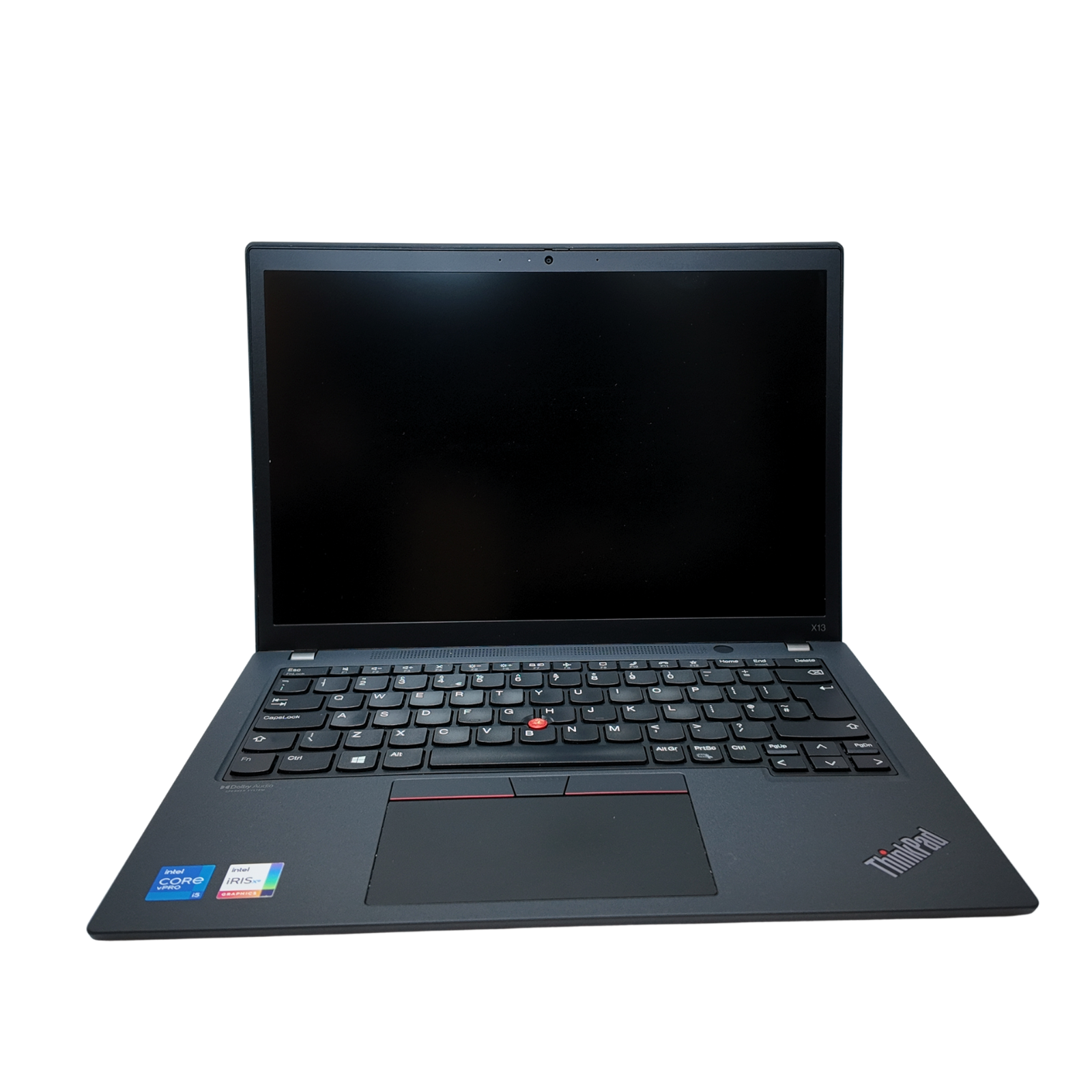 Lenovo ThinkPad X13 Gen 2 laptop in black, shown open with the screen and keyboard visible