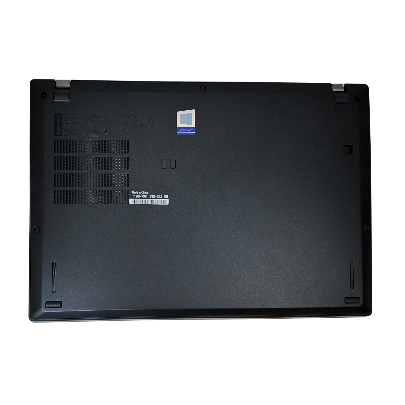 Back view of a black laptop on a white background