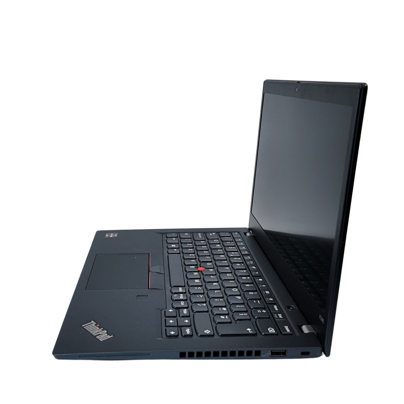 Black ThinkPad laptop on a white background