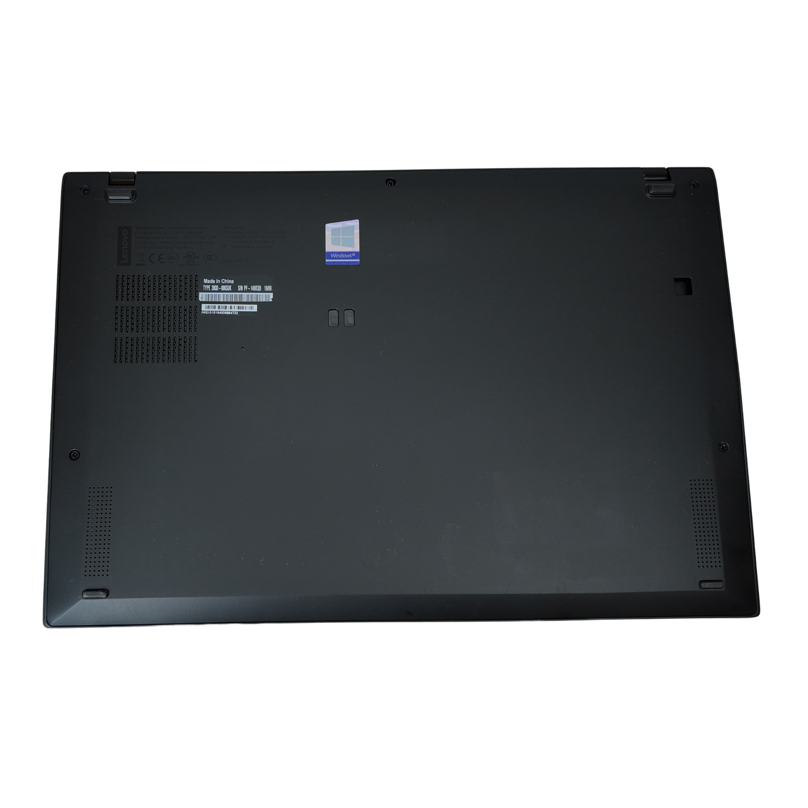 Black laptop base with branding on a white background