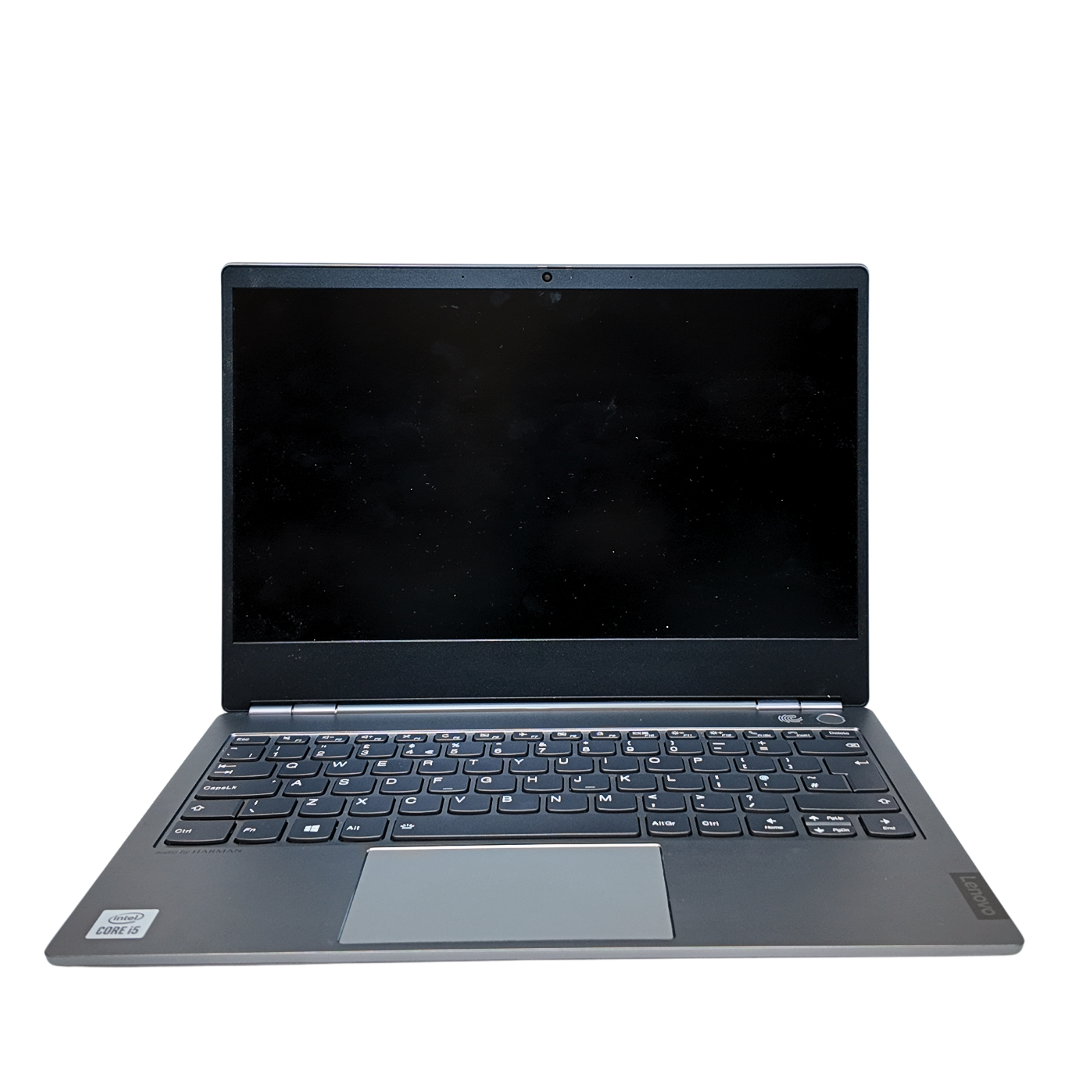 Black laptop on a white background
